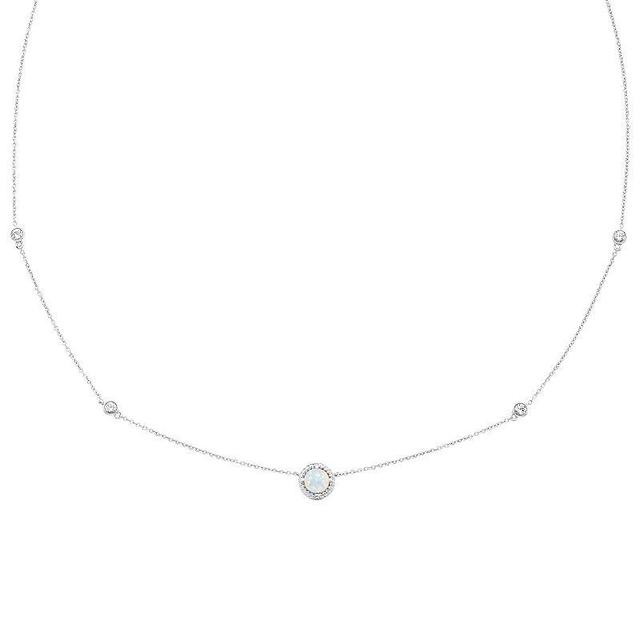 Boston Bay Diamonds Sterling Silver Genuine Opal & Lab-Grown White Sapphire Necklace, Womens Multicolor Product Image