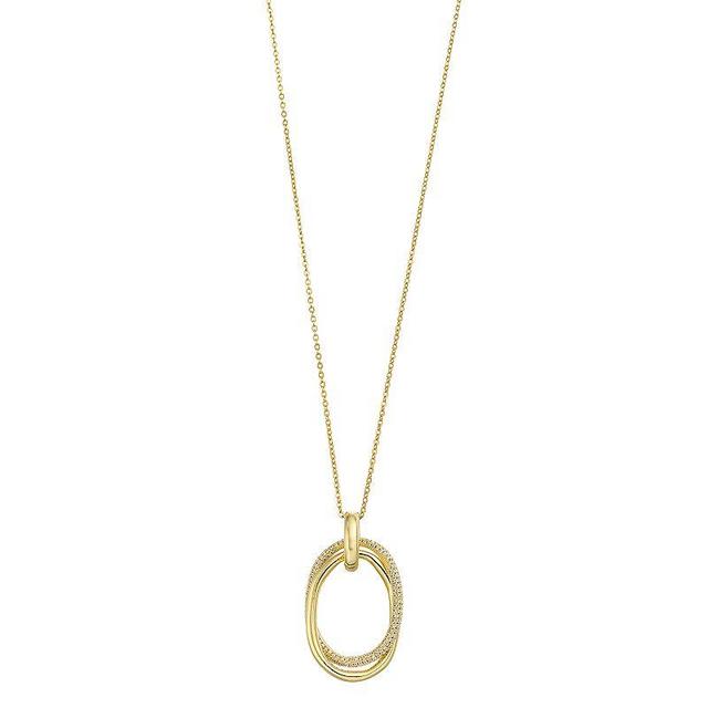 14k Gold Over Silver Cubic Zirconia Entwined Double Oval Eternity Circle Pendant Necklace, Womens Gold Tone Product Image