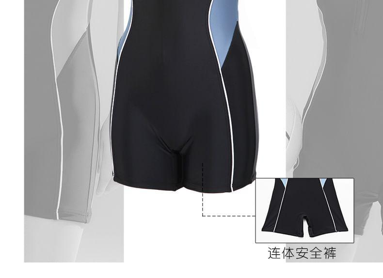 Sleeveless Half Zip Lettering Swimsuit Product Image