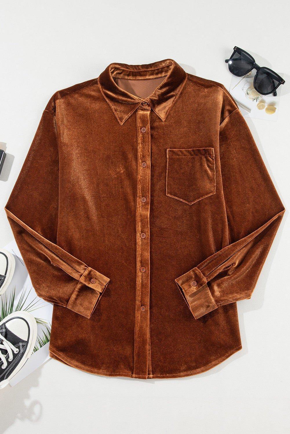 Chestnut Chest Pocket Velvet Shirt Product Image