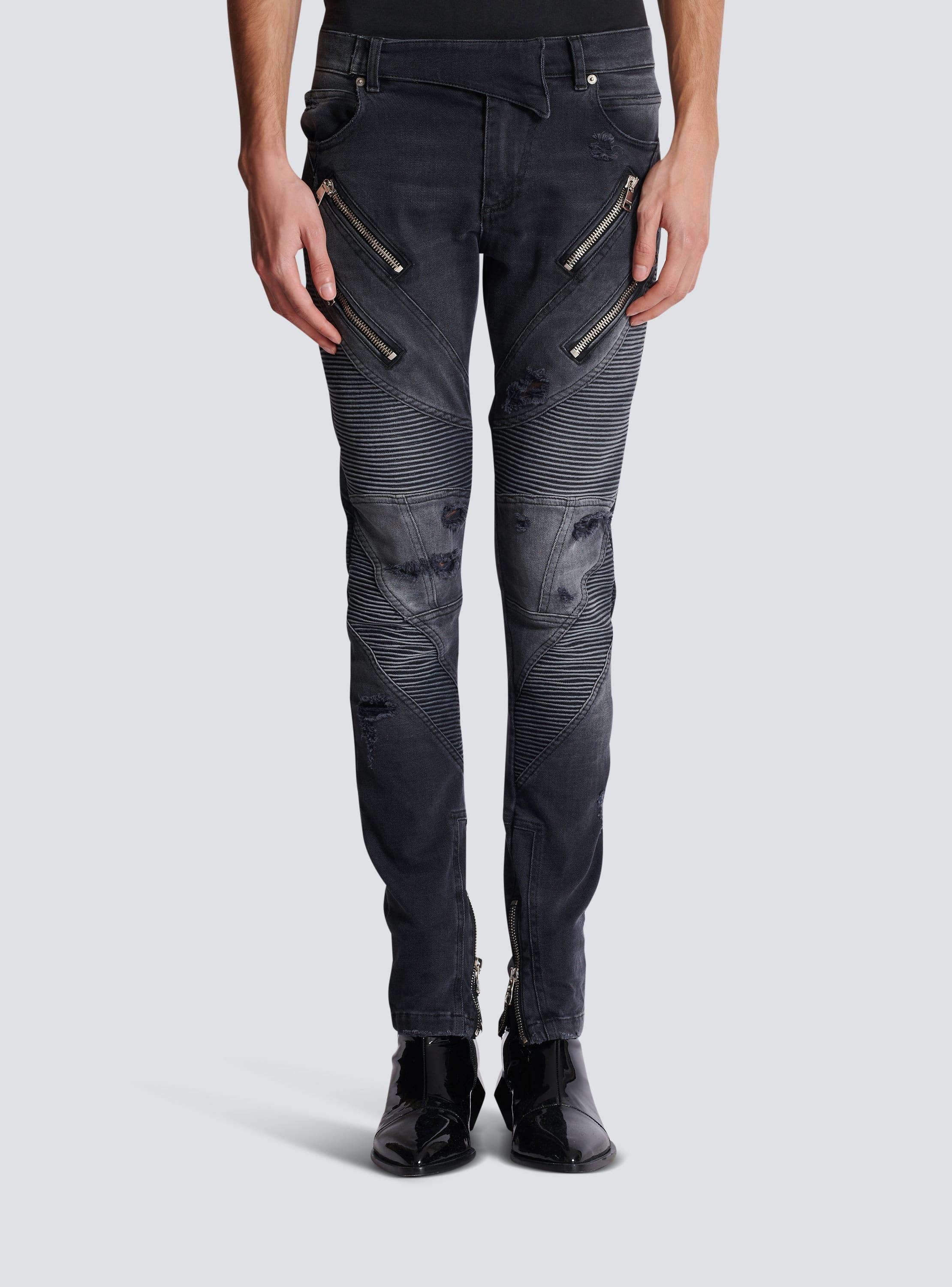 Biker jeans in faded denim Product Image