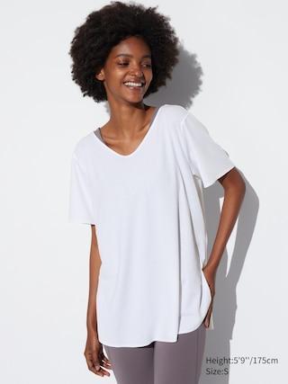 Womens Airism Seamless V-Neck Long T-Shirt White Medium UNIQLO US Product Image