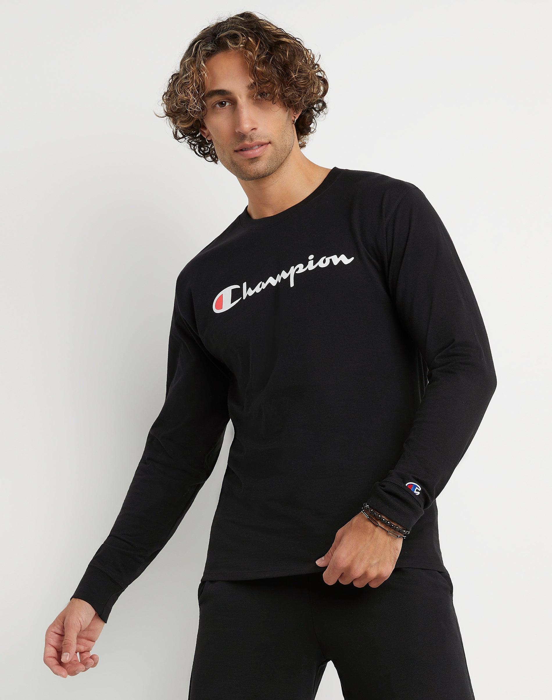 Mens Champion Classic Long Sleeve T-Shirt, Graphic Logo Black XS Product Image