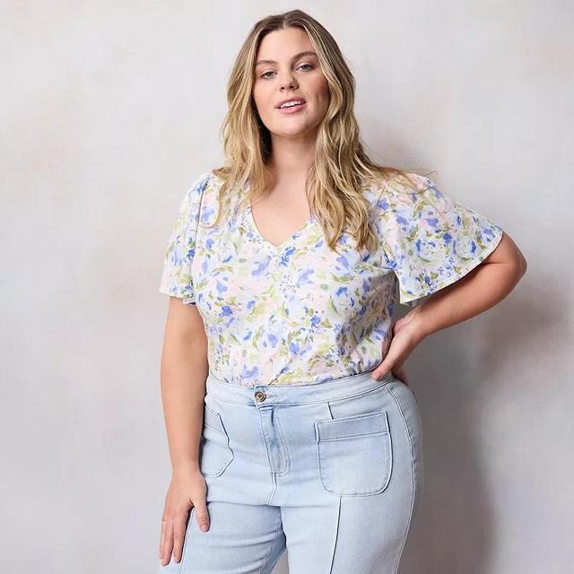 Plus Size LC Lauren Conrad V-Neck Flutter Sleeve Top, Womens Product Image