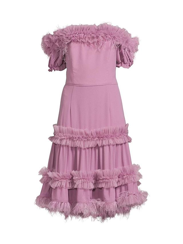 Womens Off-The-Shoulder Ruffled Midi-Dress Product Image