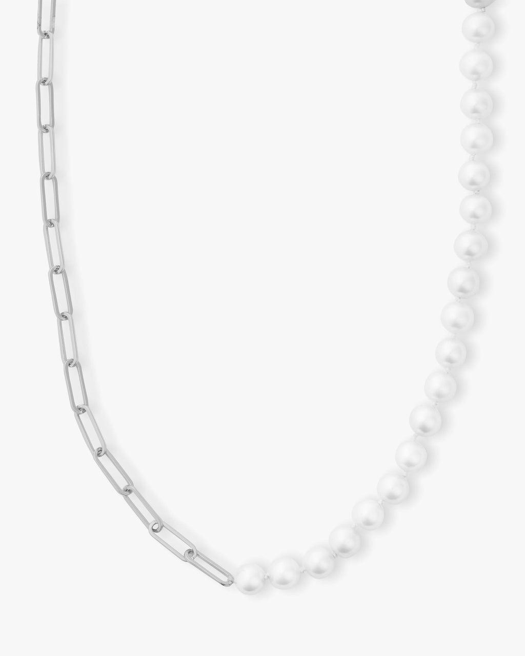 Samantha Half Chain Pearl Necklace 15" - Silver Product Image