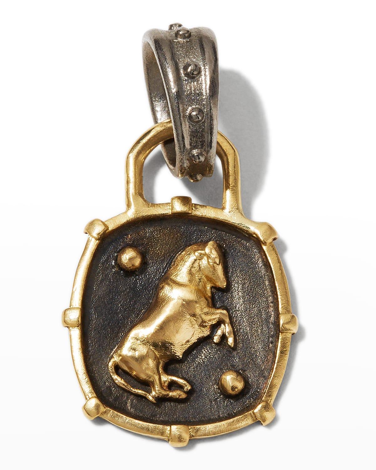 Mens 18k Gold Bull Shield Medallion Pendant Product Image