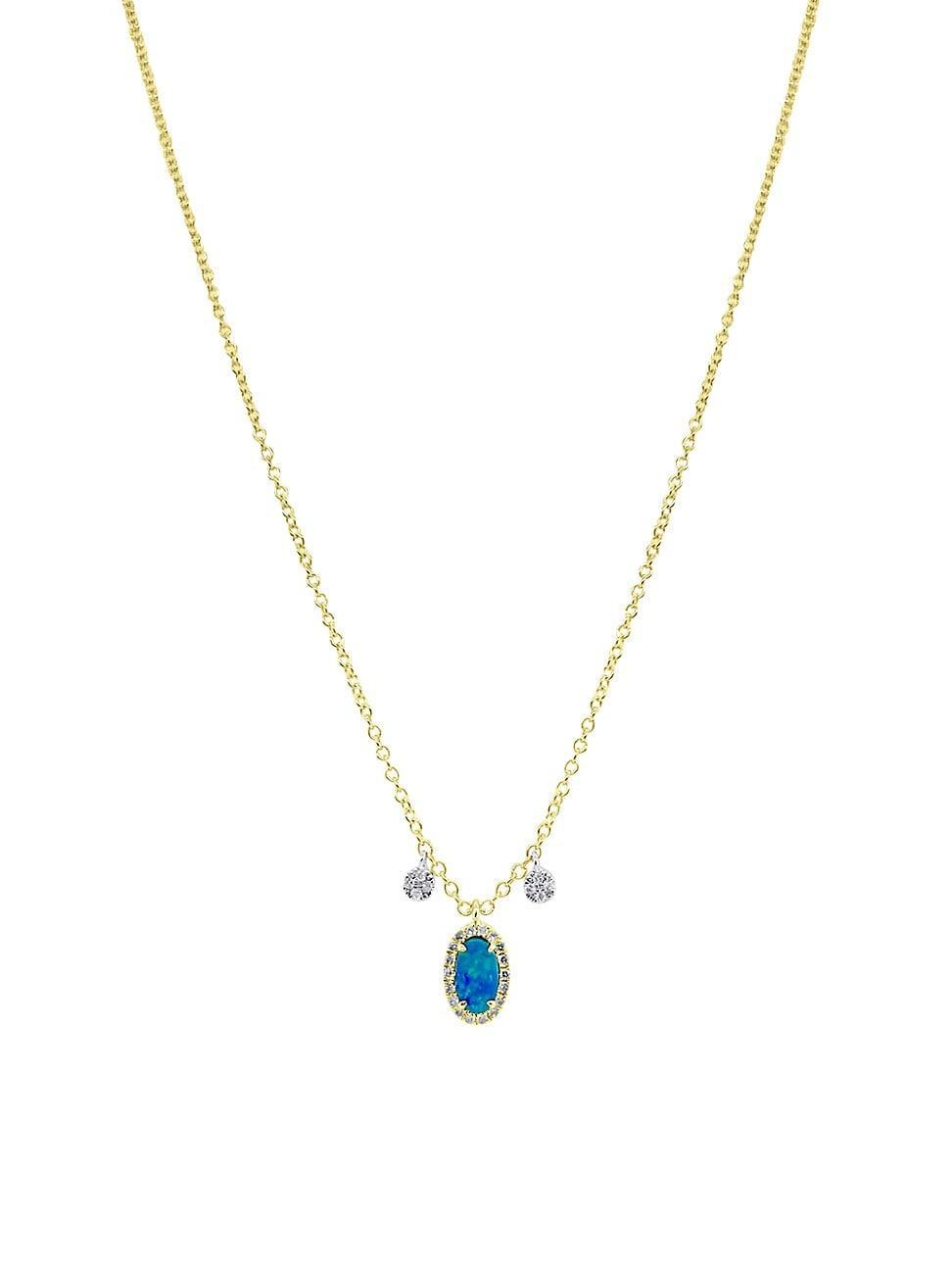 Womens Two-Tone 14K Gold, Opal & 0.05 TCW Diamond Pendant Necklace Product Image