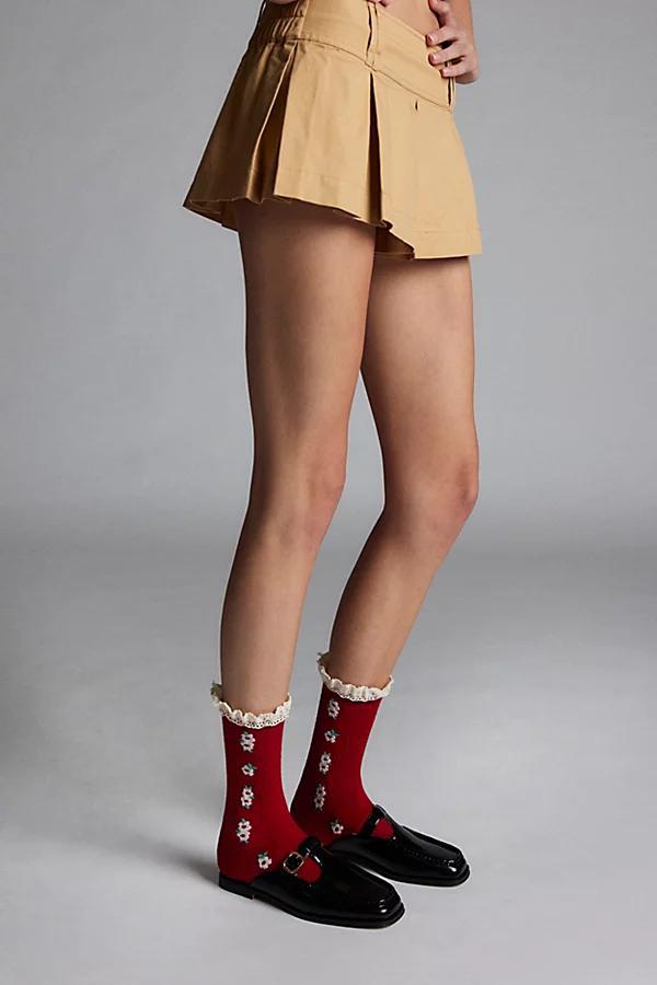 Lace-Trim Floral Crew Sock Womens at Urban Outfitters Product Image