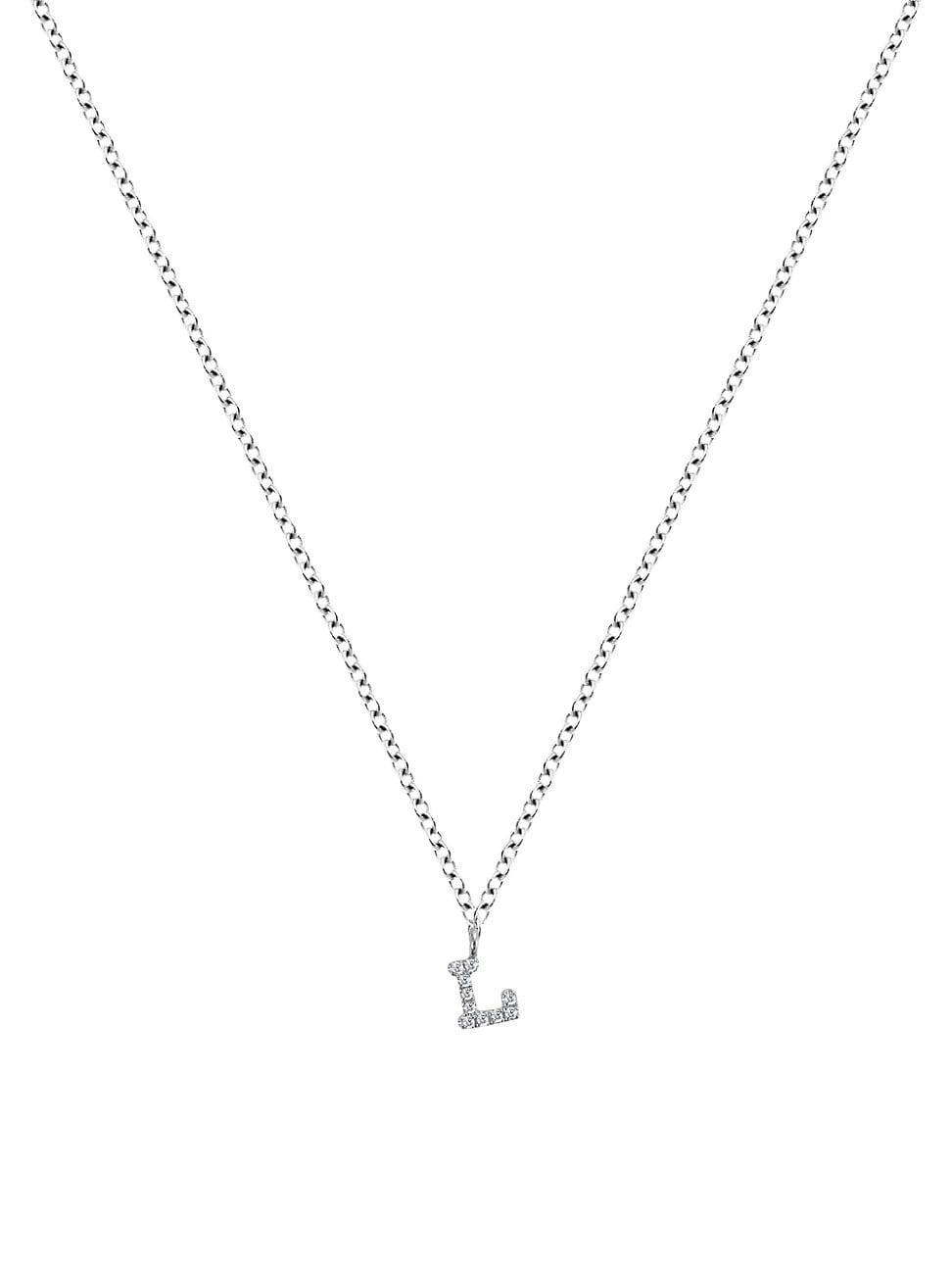 Womens 14K White Gold Diamond Intial Pendant Necklace Product Image