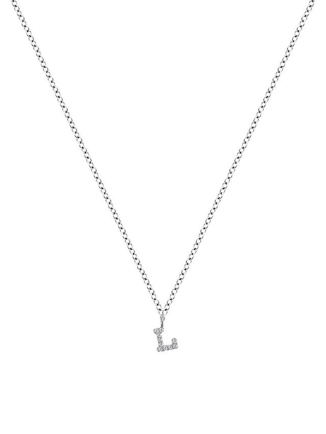 Womens 14K White Gold Diamond Intial Pendant Necklace Product Image