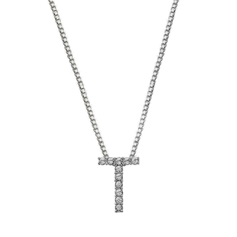 Brilliance Silver Plated Crystal Initial Pendant, Womens White Product Image