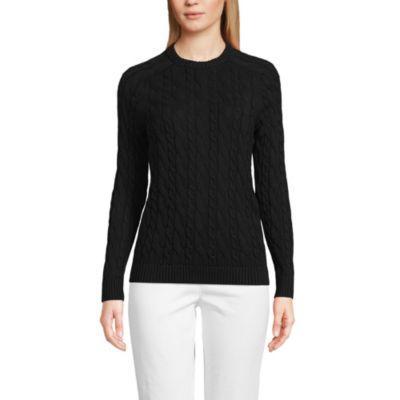 Womens Lands End Cotton Drifter Cable Crew Neck Sweater Product Image