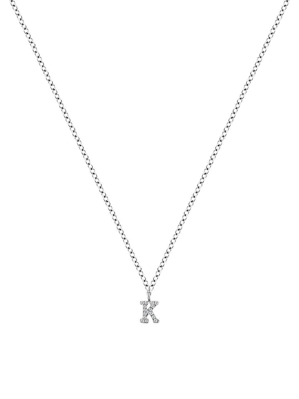 Womens 14K White Gold Diamond Intial Pendant Necklace Product Image