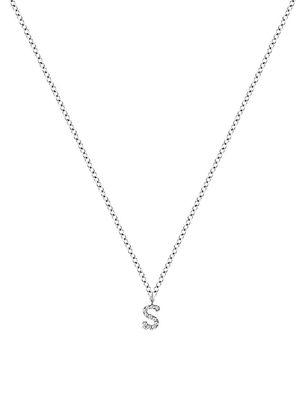 Womens 14K White Gold Diamond Intial Pendant Necklace Product Image