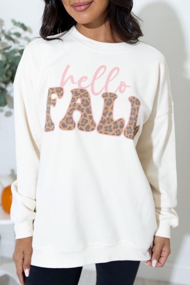 Hello Fall Cream Oversized Graphic Sweatshirt Product Image