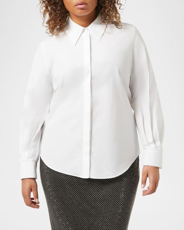 Plus Size Scoglio Pleated-Sleeve Cotton Blouse Product Image