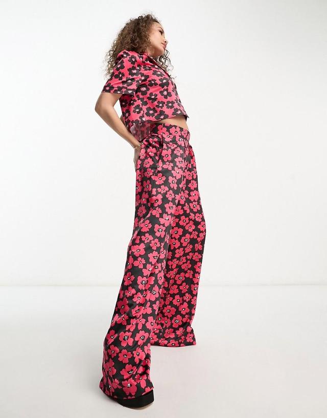 Flounce London wide leg pants in red and black floral - part of a set Product Image