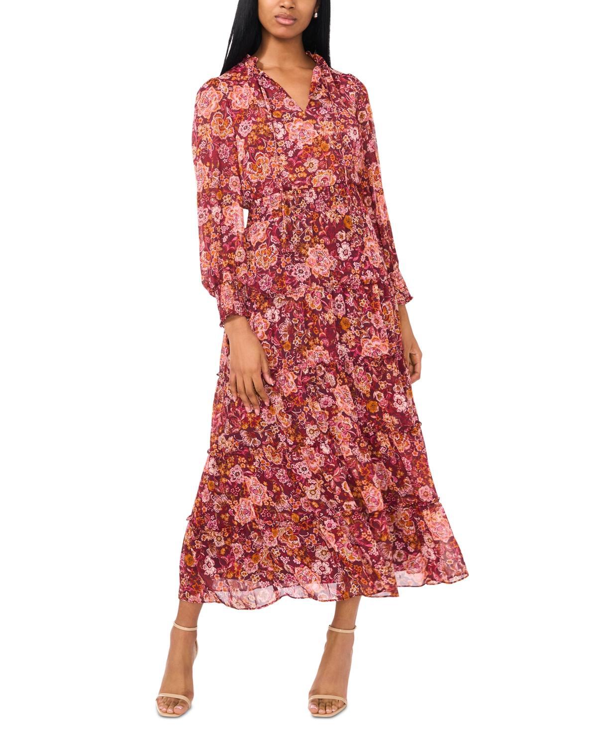 Msk Womens Floral-Print Tie-Neck Maxi Dress Product Image