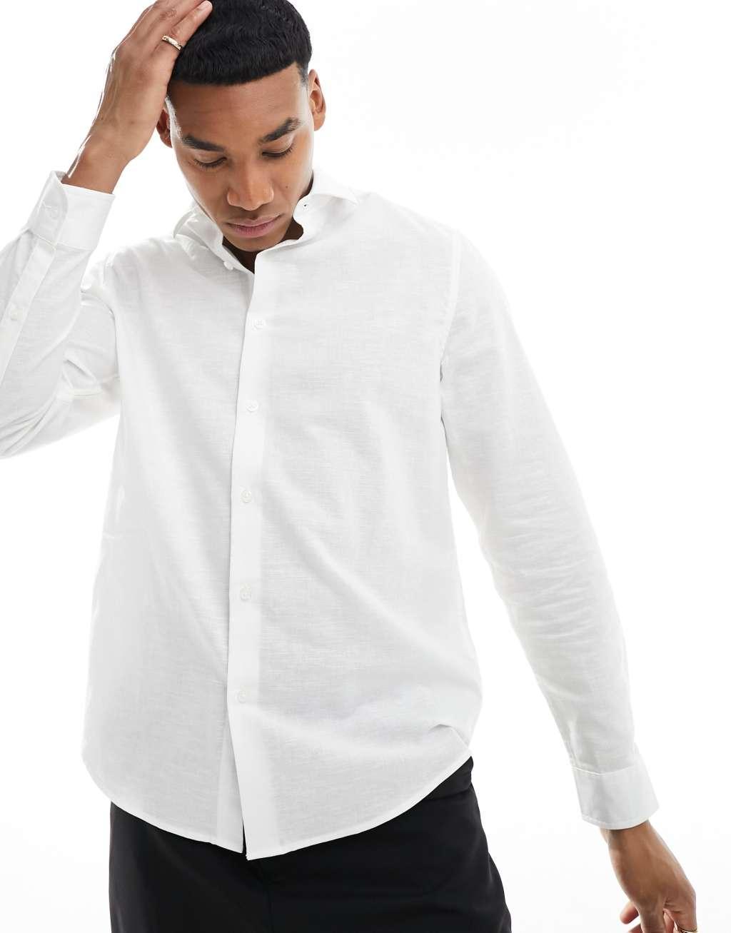 ASOS DESIGN smart linen mix shirt in white Product Image