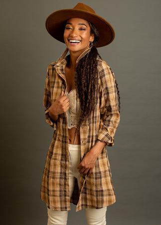 Mya Shirt Dress in Ochre Brown Plaid product image