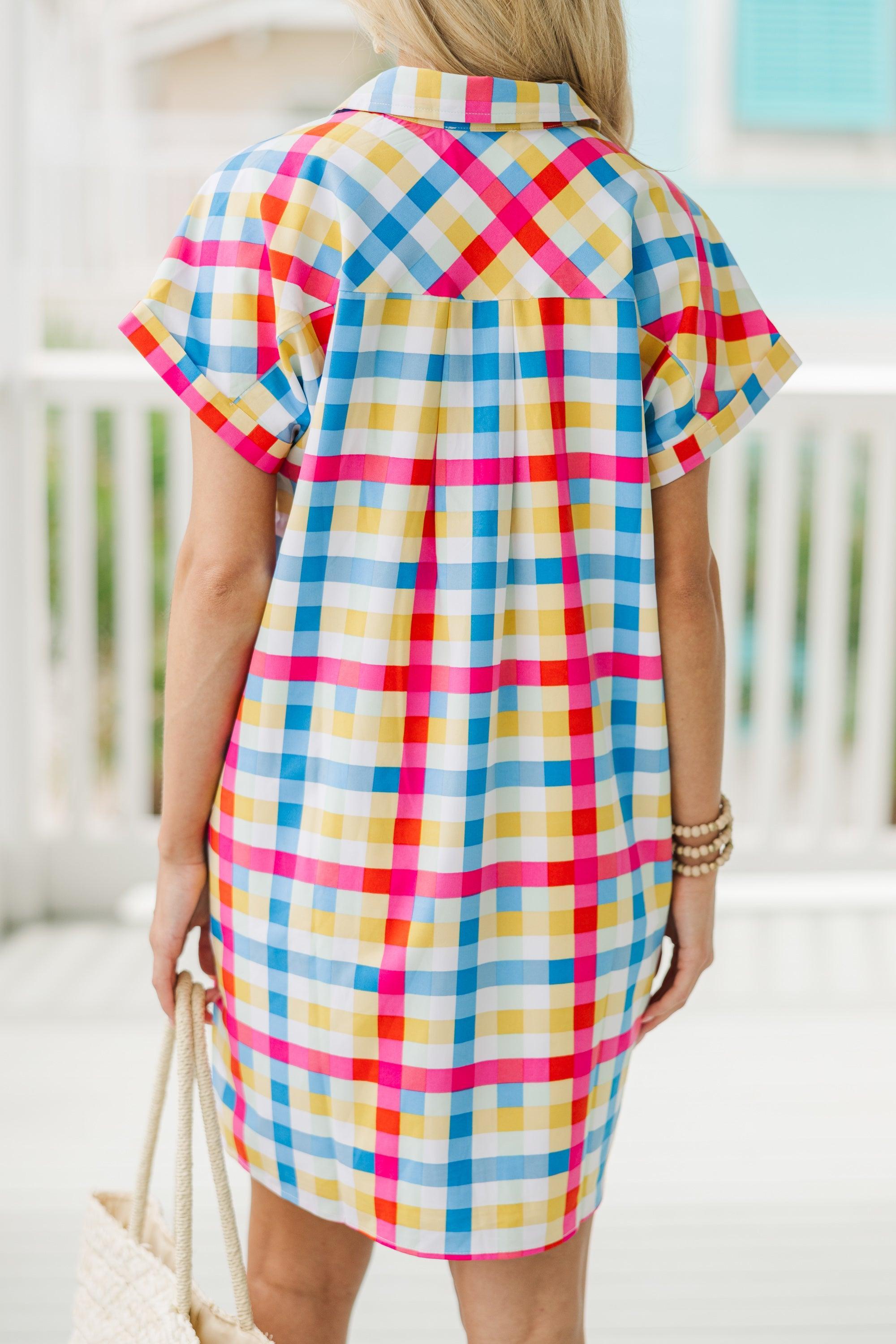 That's It Pink and Blue Plaid Dress Female Product Image