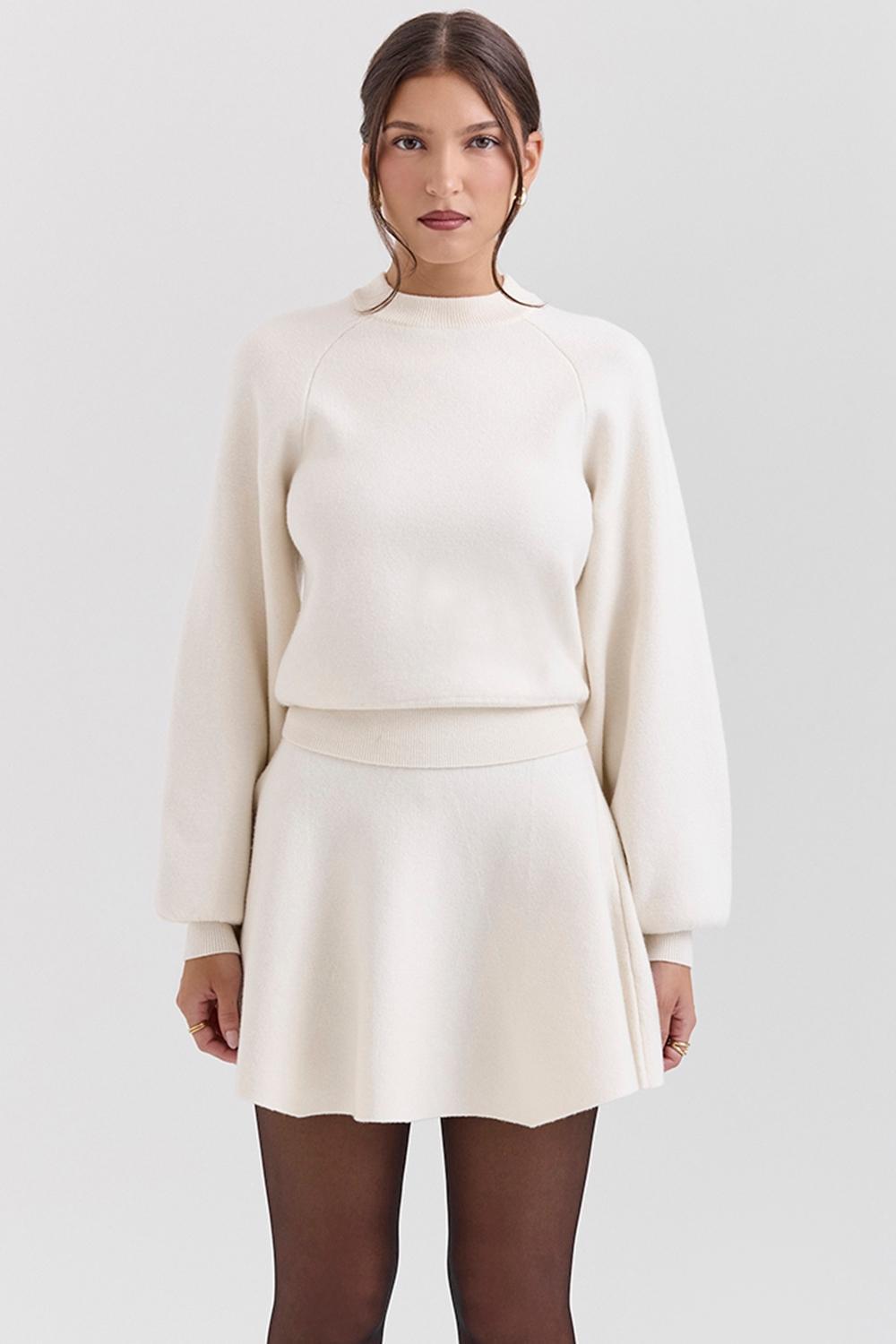 Rosina Cream Wool Cashmere Flounce Mini Skirt Product Image