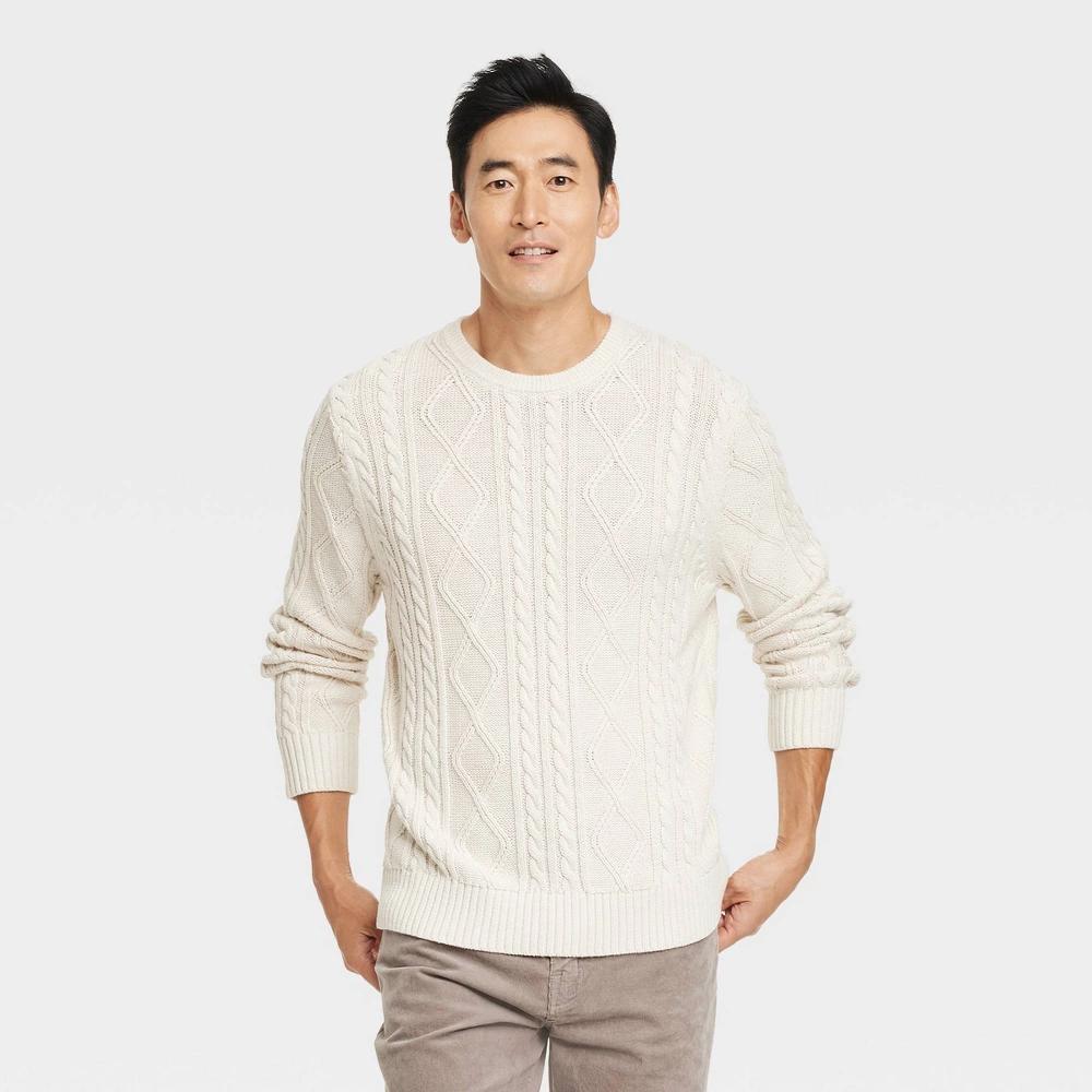 Mens Casual Fit Crewneck Pullover Sweater - Goodfellow & Co Heathered Cream XXL Product Image