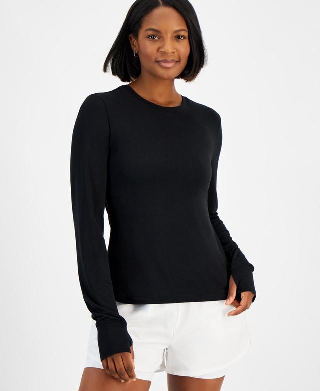 Id Ideology Womens Ruched-Back Thumb-Hole Long-Sleeve Top, Created for Macys Product Image