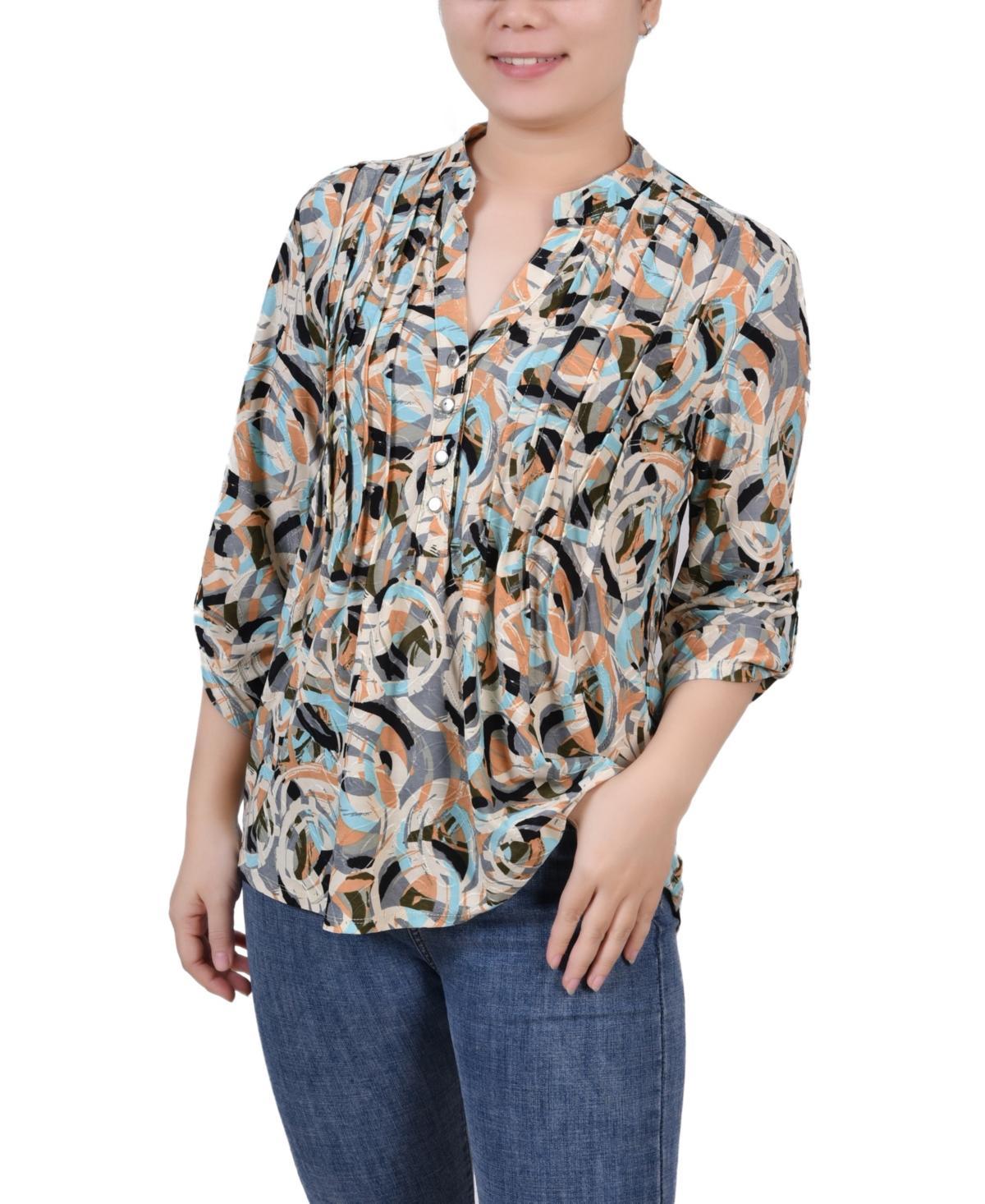 Womens 3/4 Roll Tab Sleeve Y-neck Top Product Image