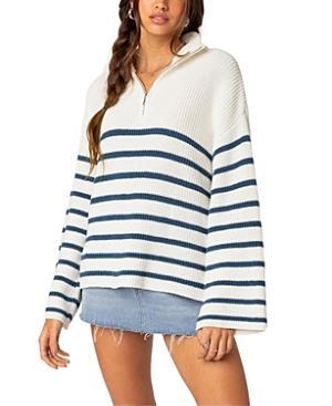 EDIKTED Stripe Oversize Quarter Zip Sweater Product Image