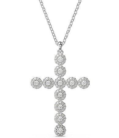 Womens Insigne Rhodium-Plated & Crystal Cross Pendant Necklace Product Image