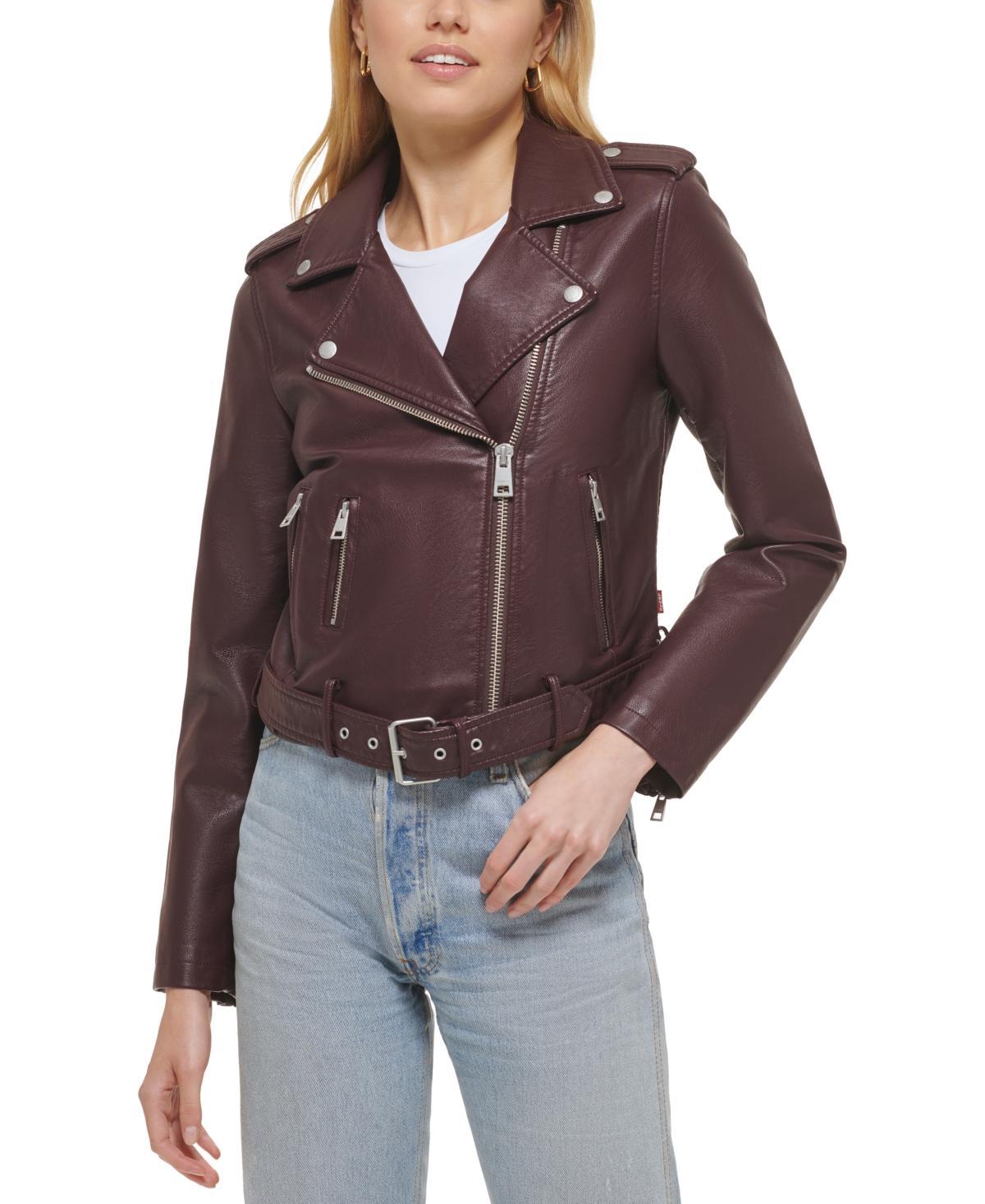 Levis Womens Faux-Leather Belted Hem Moto Jacket Product Image