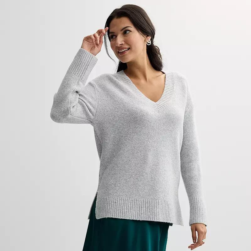 Womens Nine West V-Neck Tunic Sweater Cool Grey Product Image