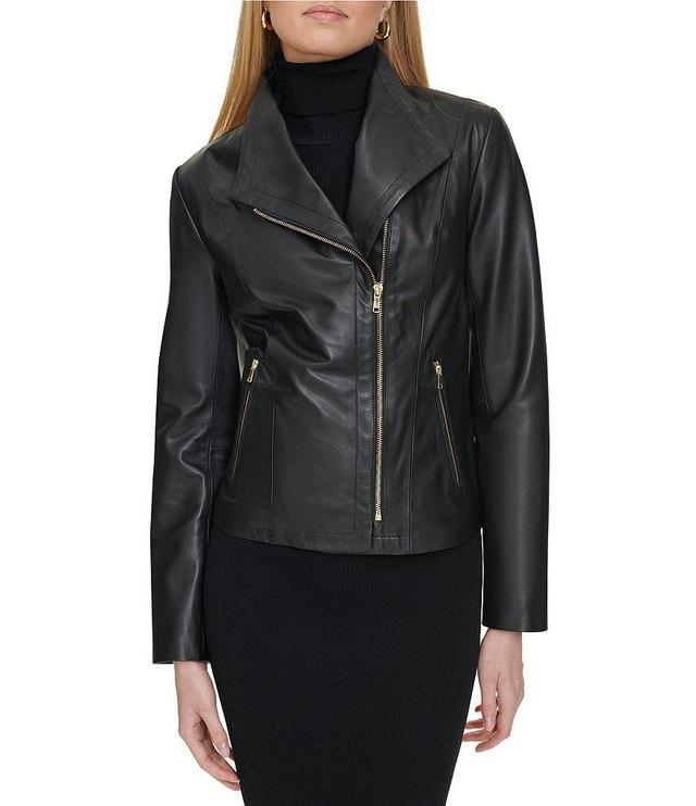 Cole Haan Lamb Skin Leather Feather Weight Front Zip Jacket Product Image