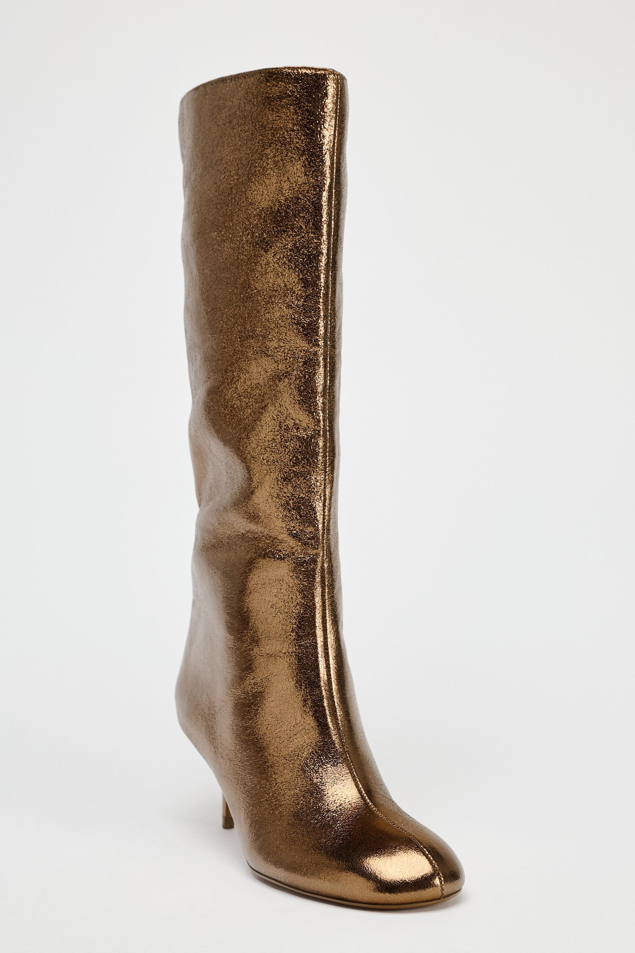 METALLIC KITTEN HEEL BOOTS Product Image