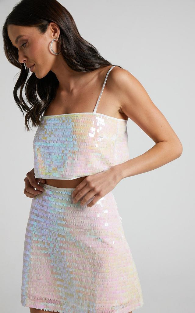 Barlyn Crop Top - Square Neck Crop Flat Sequin Top in Pearl Product Image