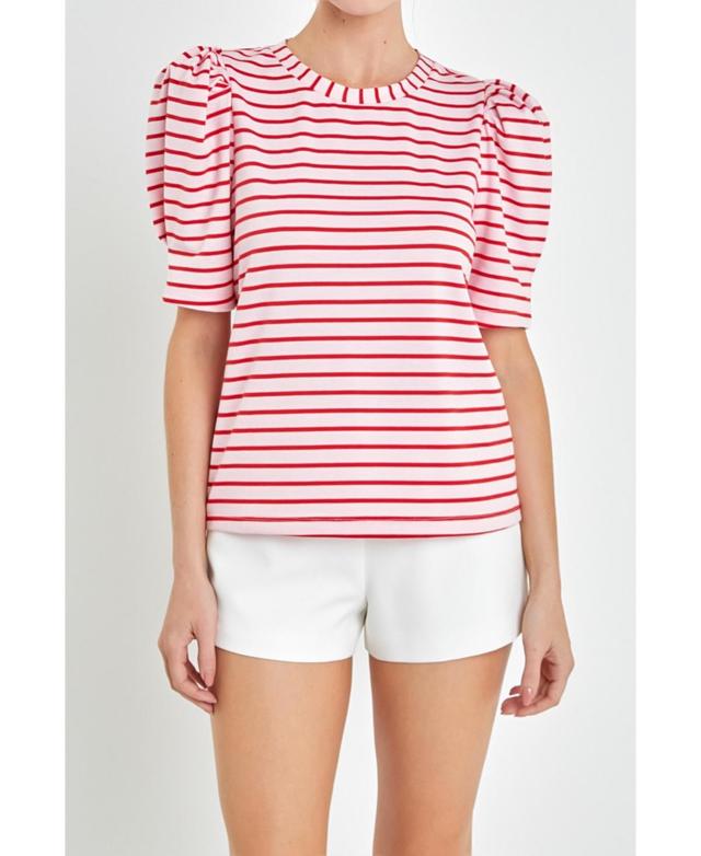 Womens Stripe Knit T-Shirt - Pink Product Image