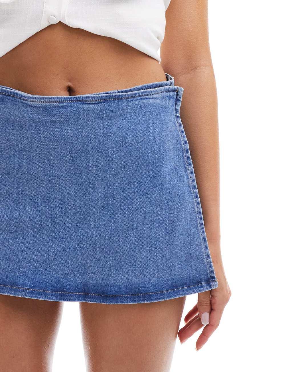 ASOS DESIGN denim wrap front skort in bleach Product Image