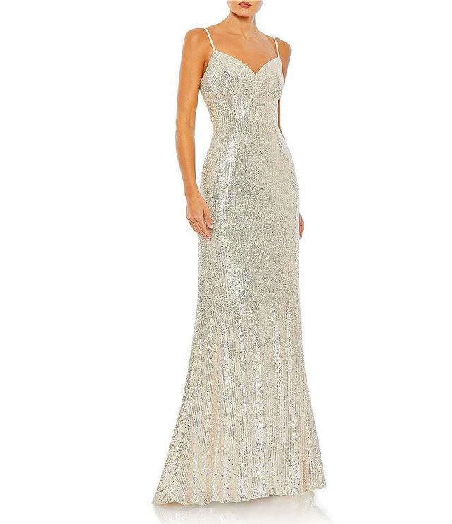 Mac Duggal Sequin Sweetheart Neck Sleeveless Column Gown Product Image