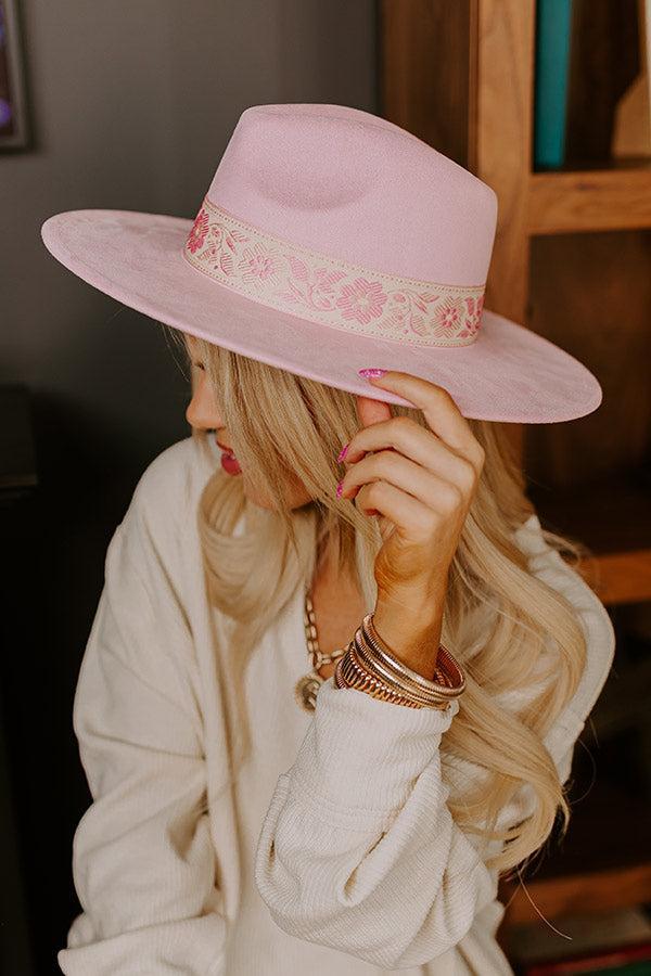 Posh Moment Faux Suede Fedora in Pink Product Image