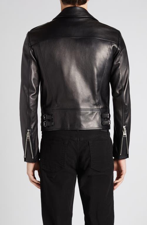 Quilted Lining Lambskin Leather Biker Jacket In Black Product Image