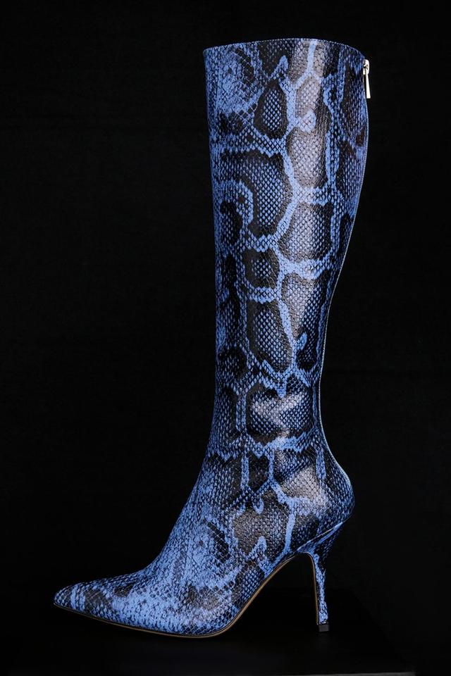 Royale Blue Print Leather Knee High Boots Product Image