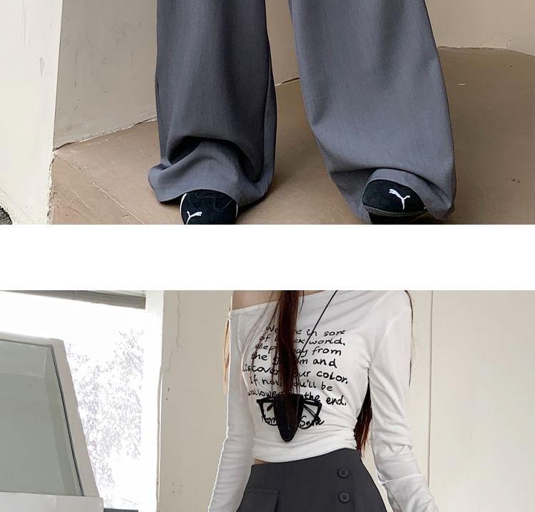 High Rise Mock Two-Piece Plain Buttoned Wide Leg Dress Pants Product Image