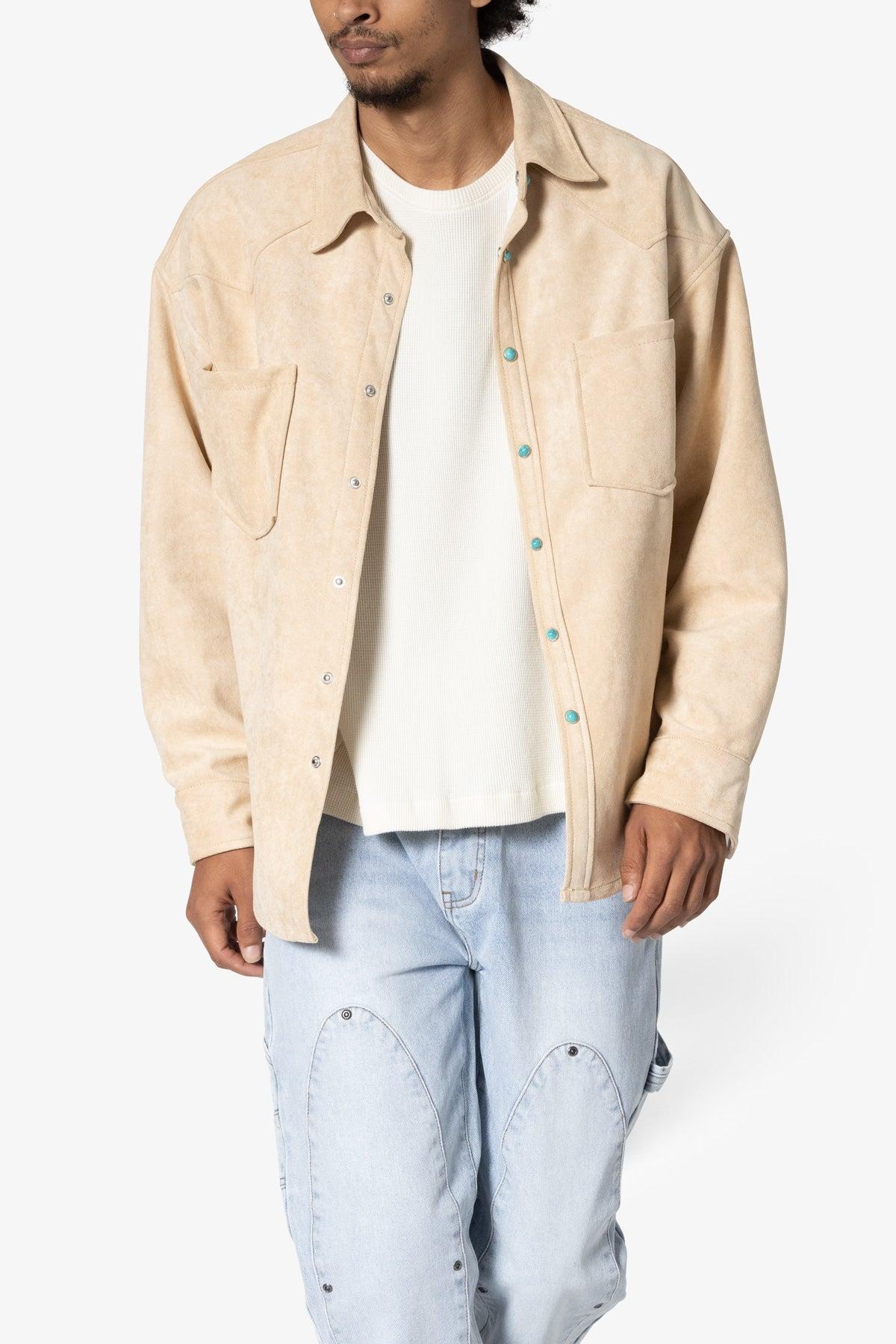 Sand Suede Button Up Jacket - Tan Product Image