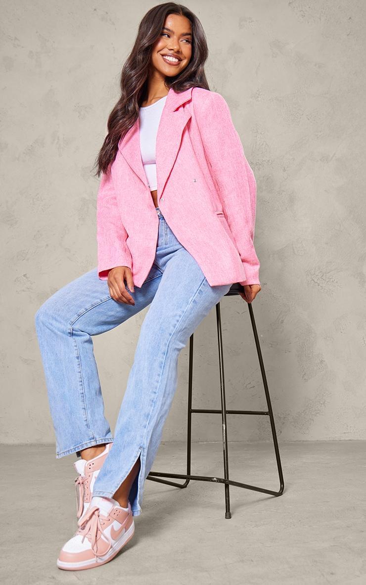 Pink Textured Linen Feel Oversized Blazer Product Image