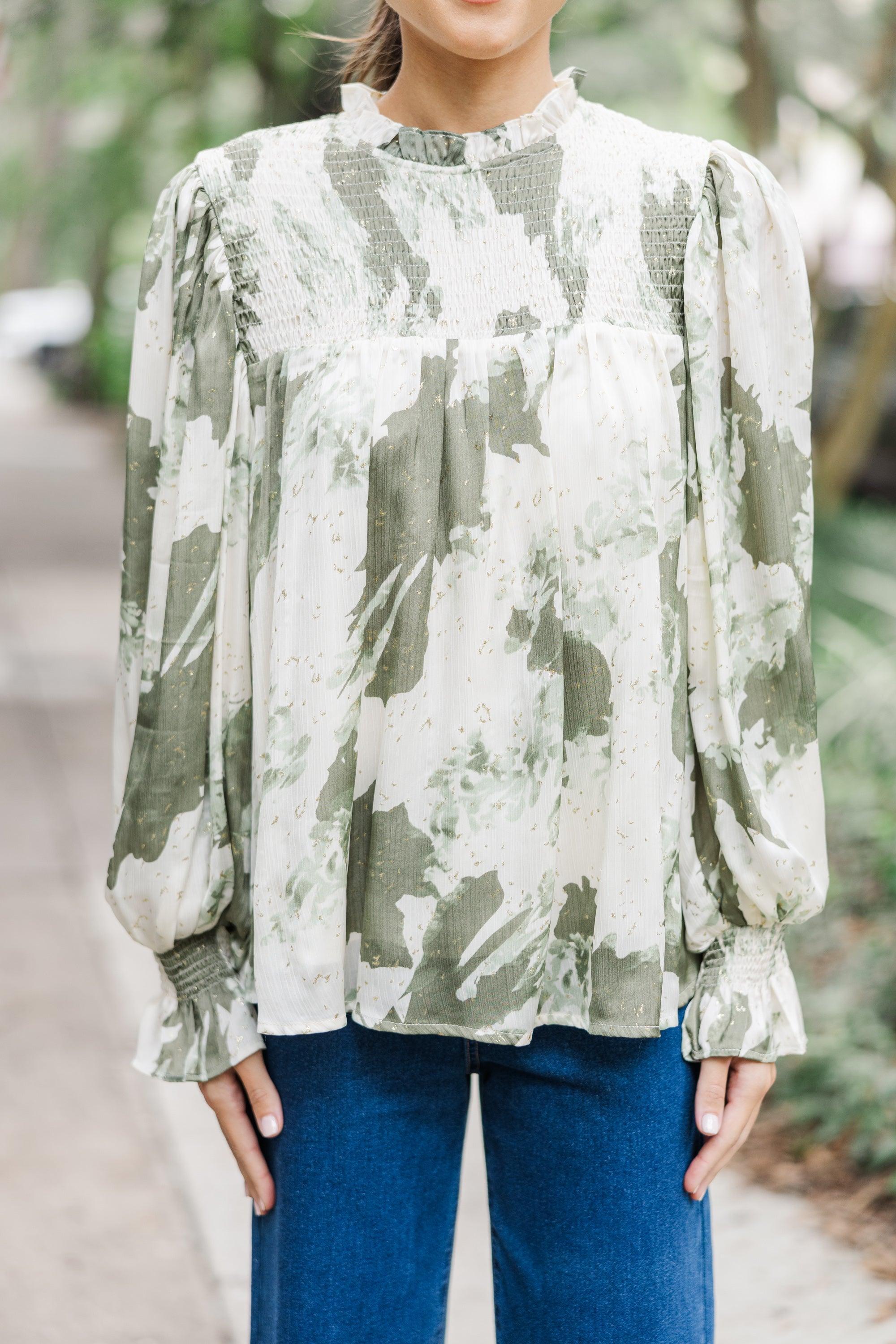 Check You Out Olive Green Abstract Chiffon Blouse Female Product Image