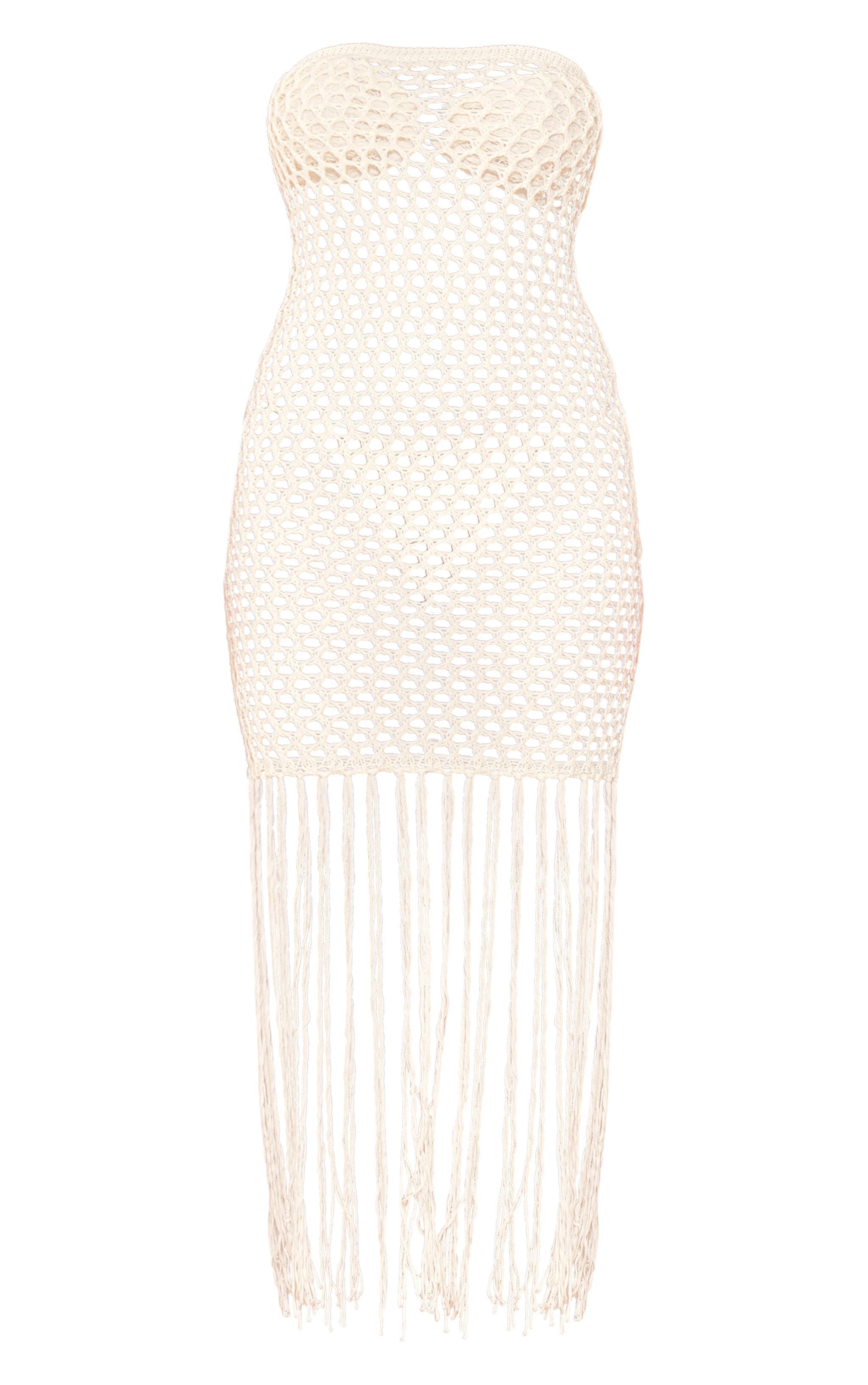  Petite Cream Open Knit Tassel Detail Maxi Dress Product Image