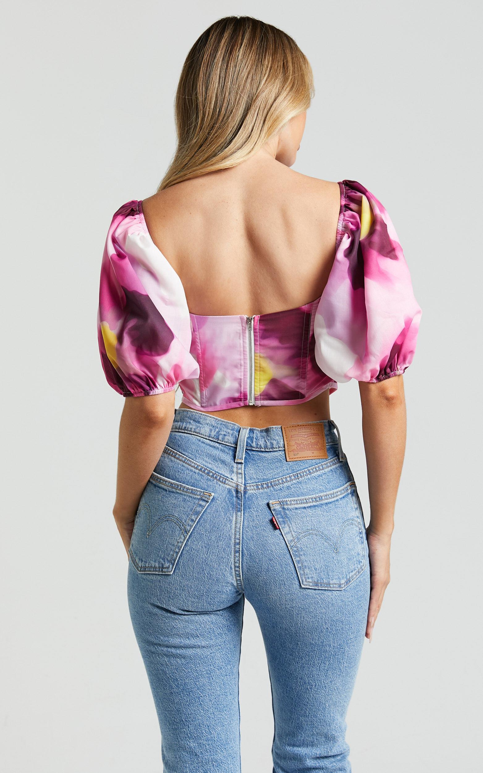 Lucienna Top - Sweetheart Blouson Puff Sleeve Corset in Zinnia Bloom Product Image