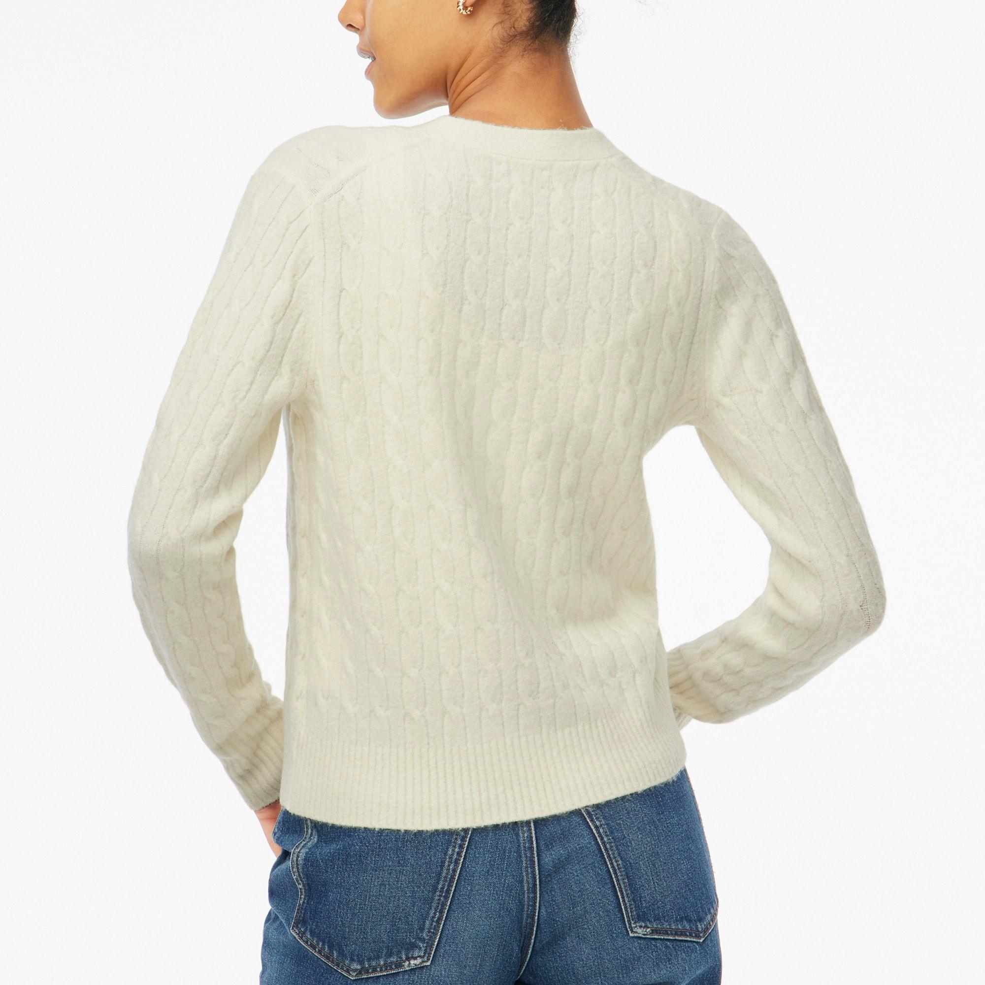 Cable-knit cardigan sweater in extra-soft yarn Product Image